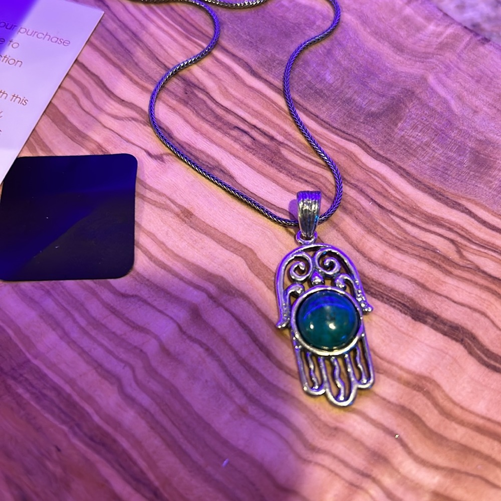 Necklace Passage to Israel 925 Silver Necklace with Green Stone, New with papers - Picture 7 of 9